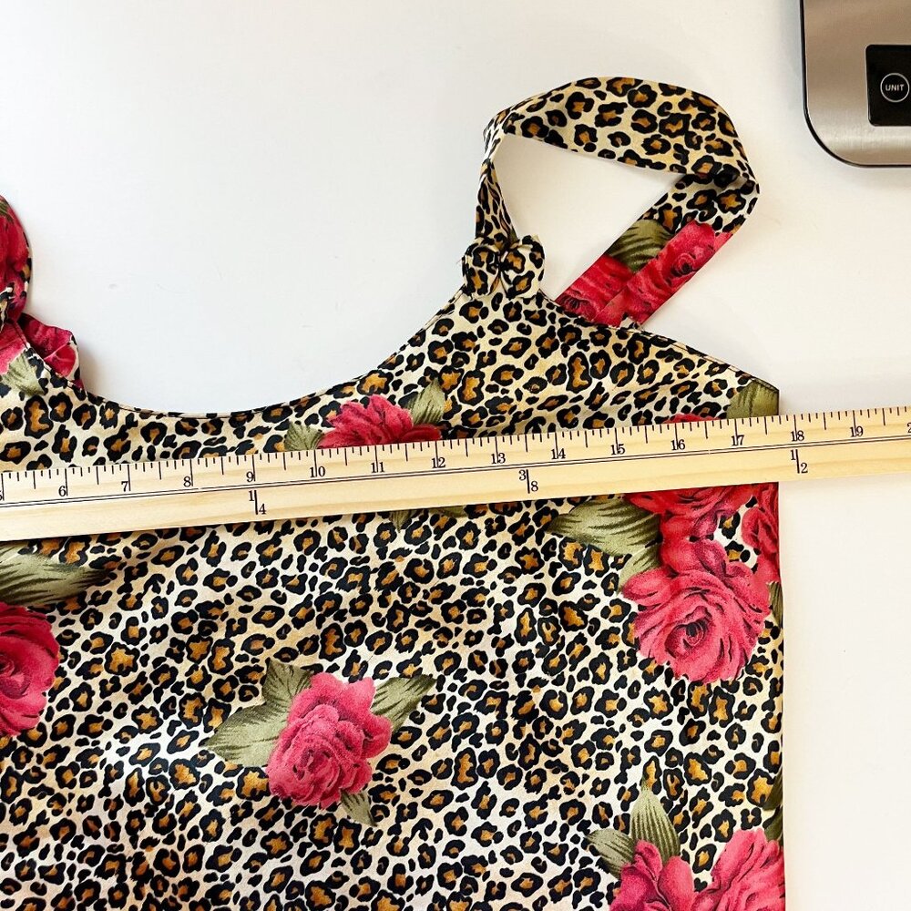 Vintage Leopard Floral Satin Mini Slip Dress Bow Scoop Neck Y2K‎ 90s Size Small - Picture 5 of 8